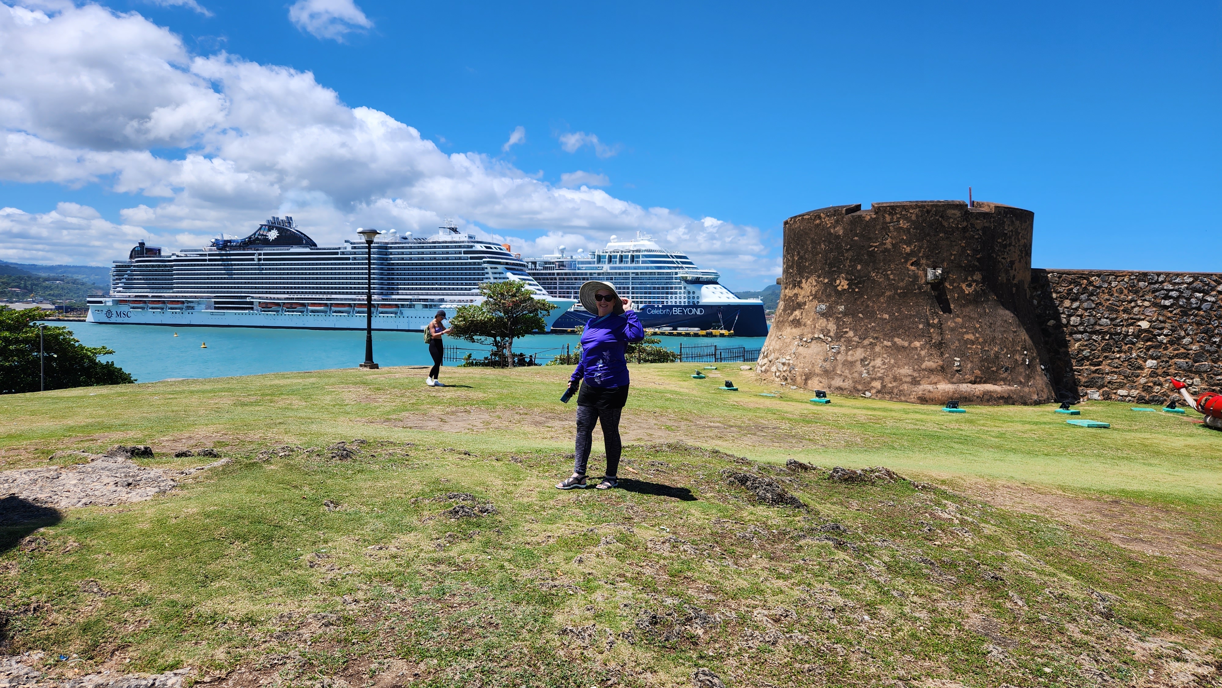 Suzanne Klasen aboard a Caribbean cruise with Celebrity Beyond behind her