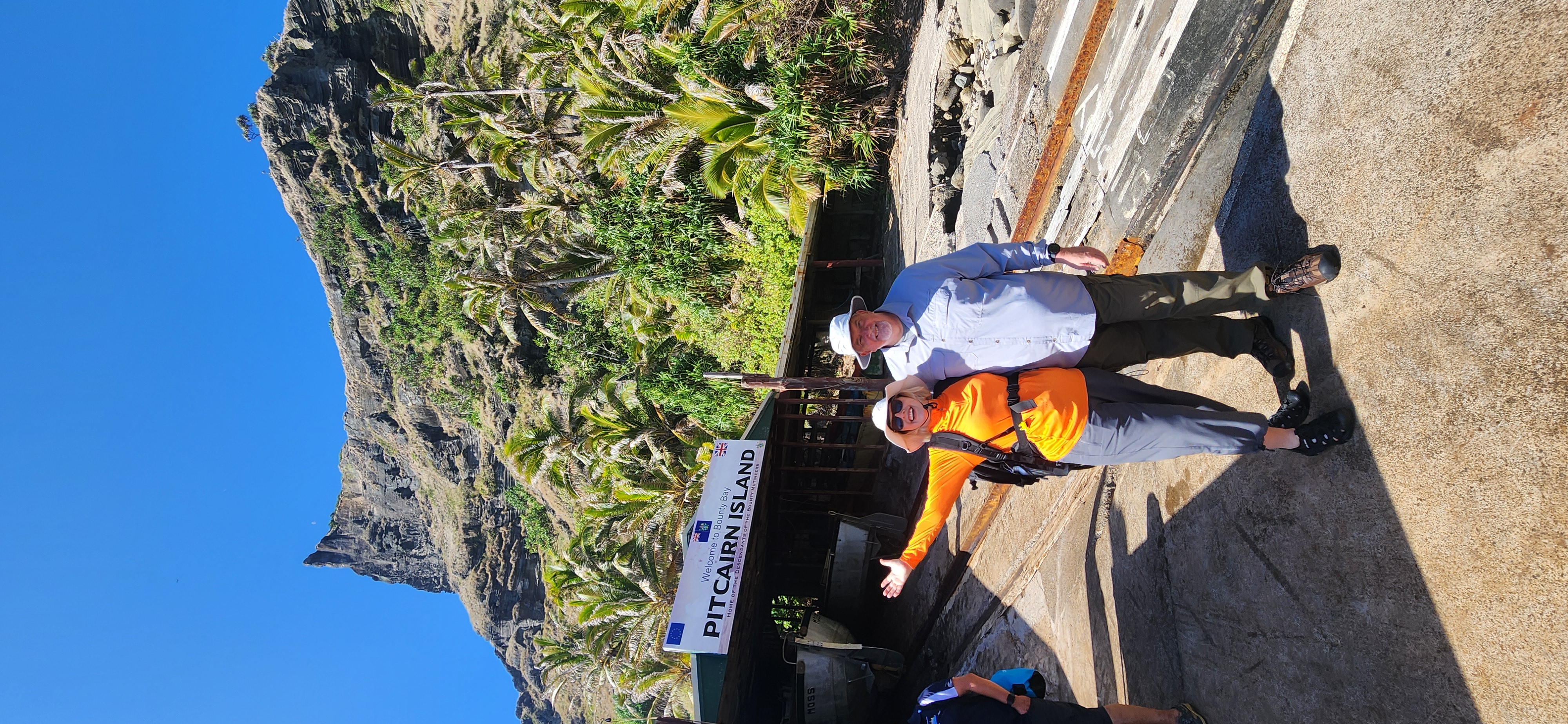 Suzanne and Steve at the Pitcairn Island landing during their travels