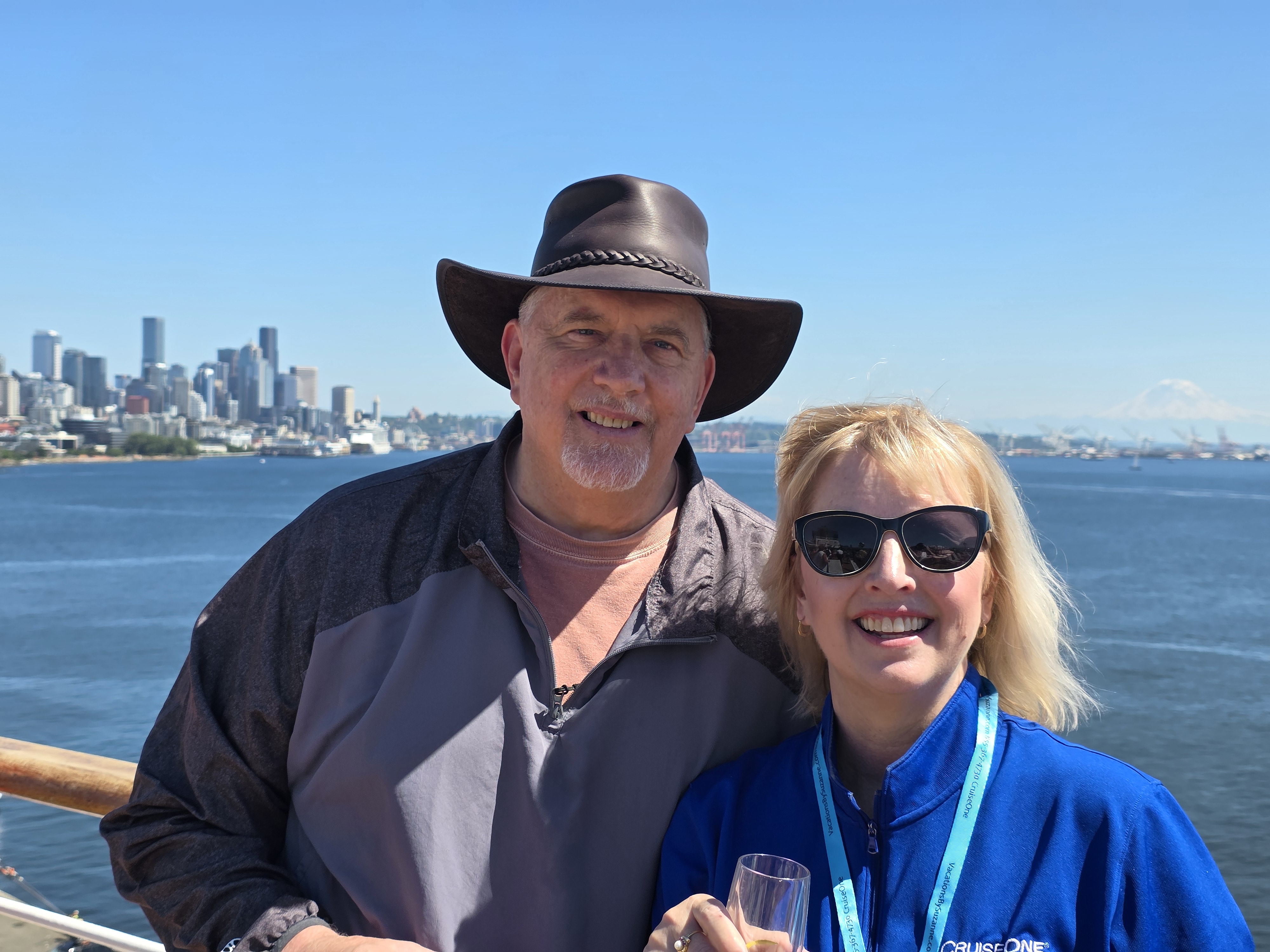Suzanne and Steve Klasen aboard ship before an Alaska cruise