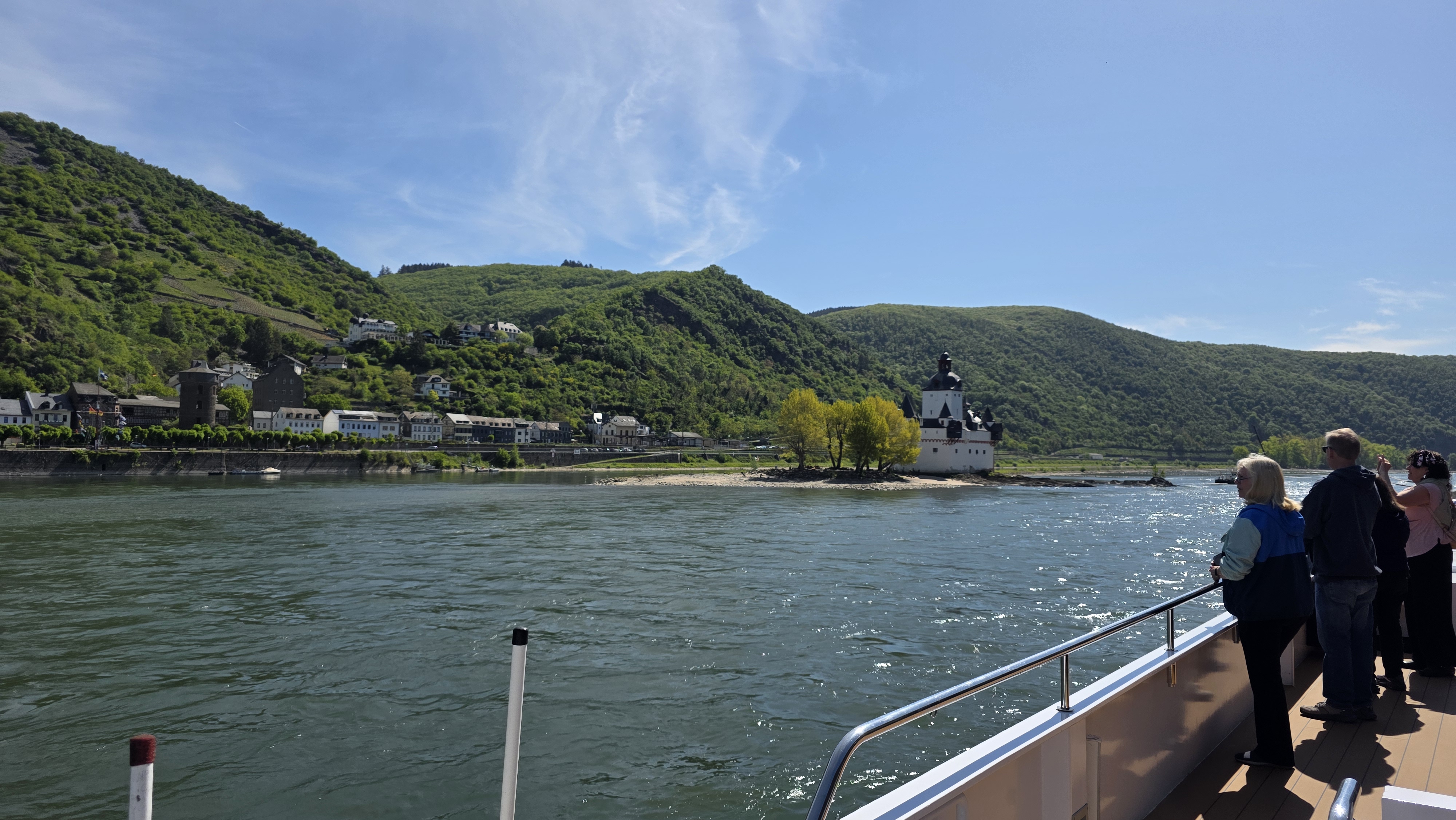 Pfalzgrafenstein Castle and the Rhine Gorge viewed from a river ship