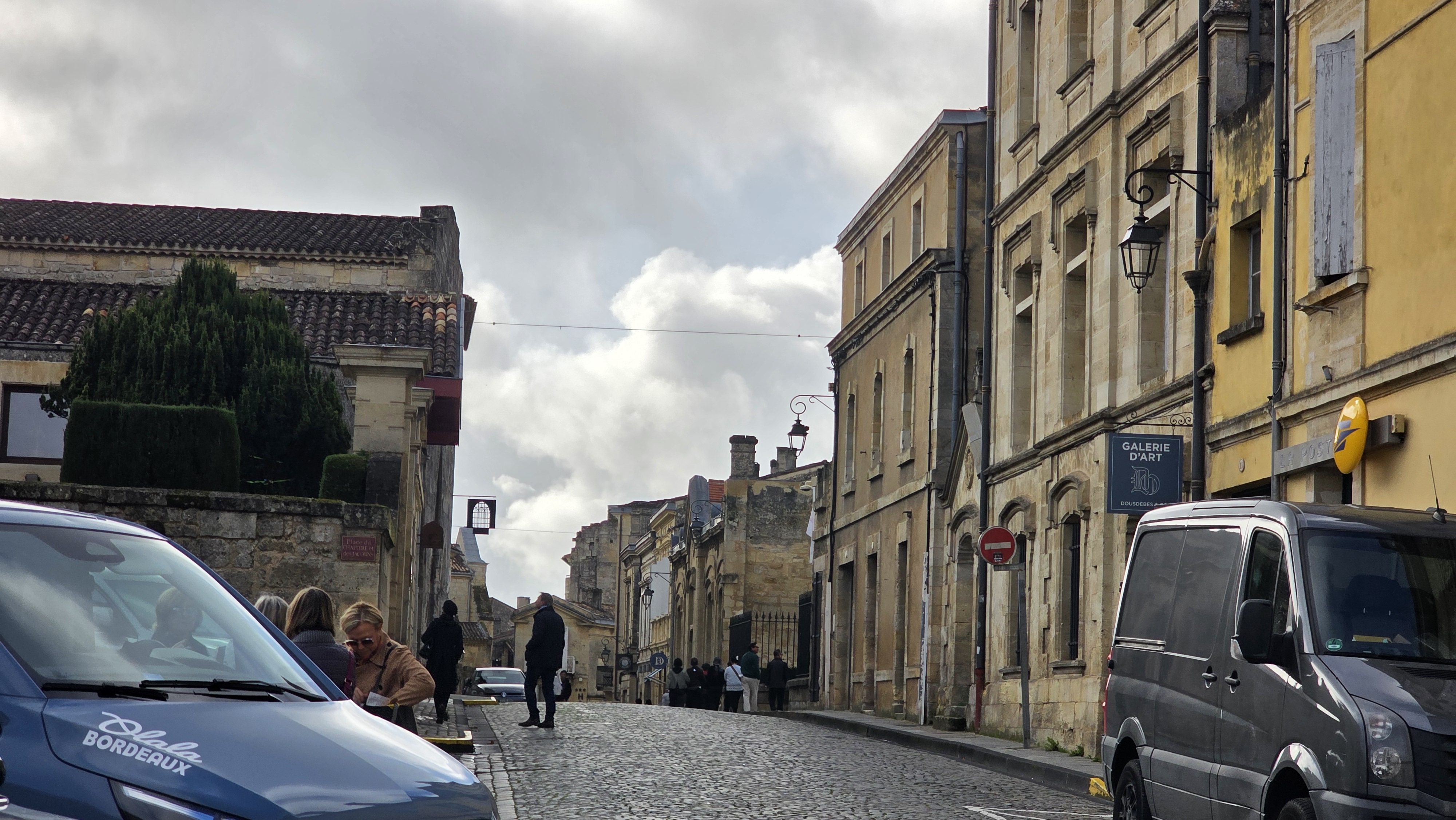 Street scene in Saint-Emilion in Bordeaux wine country.